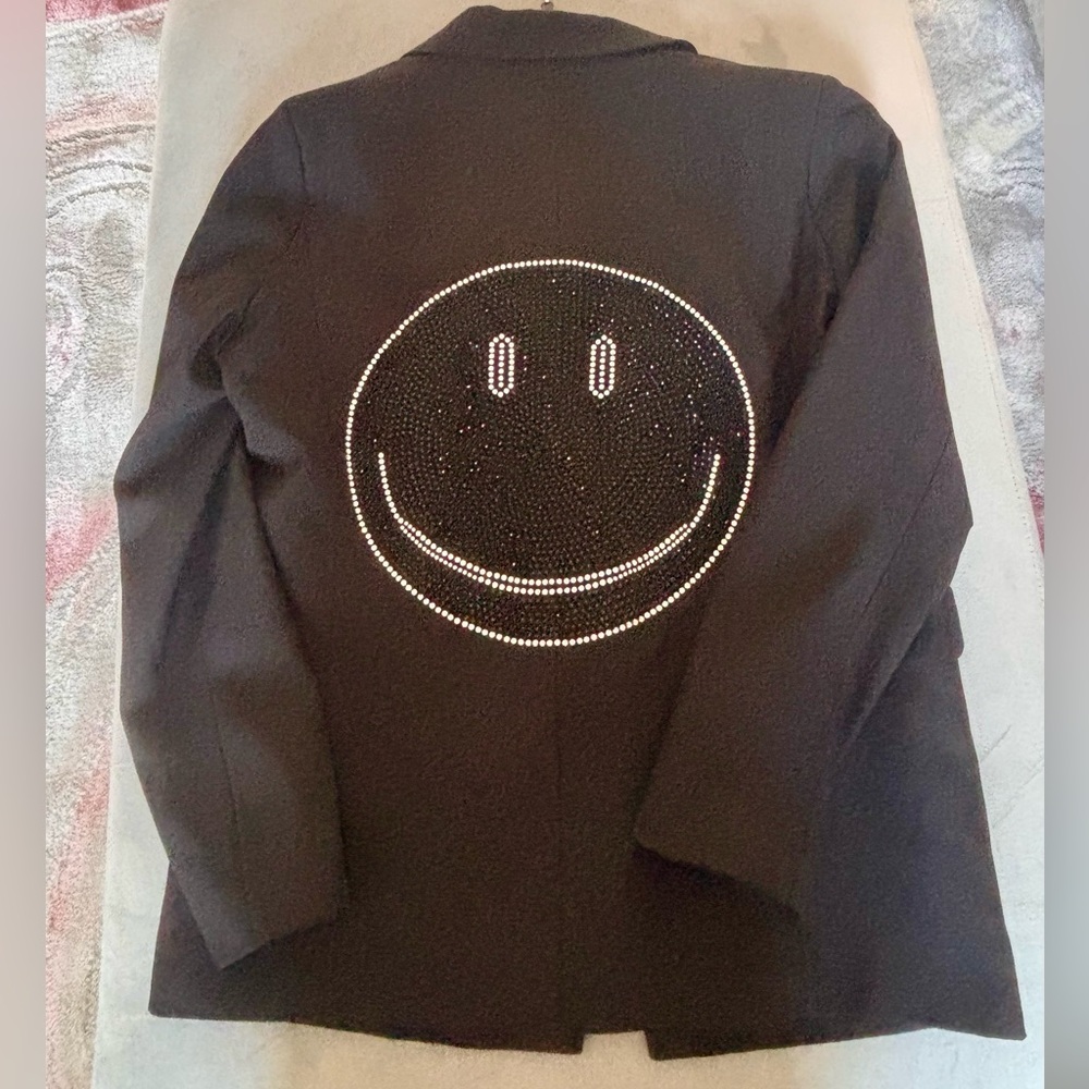 Black Rhinestone Smiley Face BlazerSmall